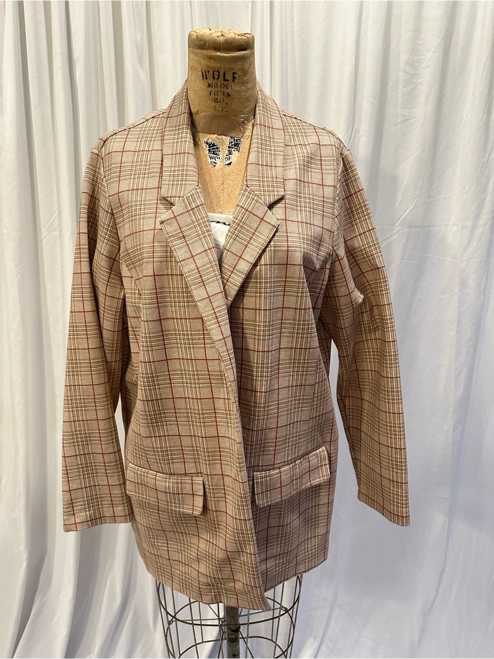 Liverpool Ladies Beige Blazer with Red Plaid